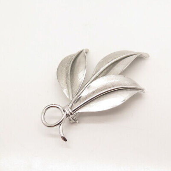 925 Sterling Silver Vintage Danecraft Triple Leaf Pin Brooch - Picture 5 of 8